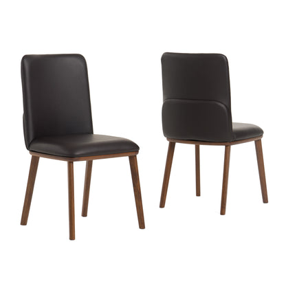 Modrest Utah Modern Walnut and Brown Eco-Leather Dining Chair- Set of 2