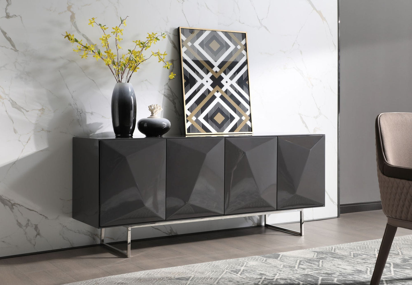 Modrest Vanguard Modern Dark Grey High Gloss Buffet