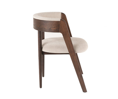 Modrest Vegas Modern Beige Velvet Walnut Oak Dining Chair