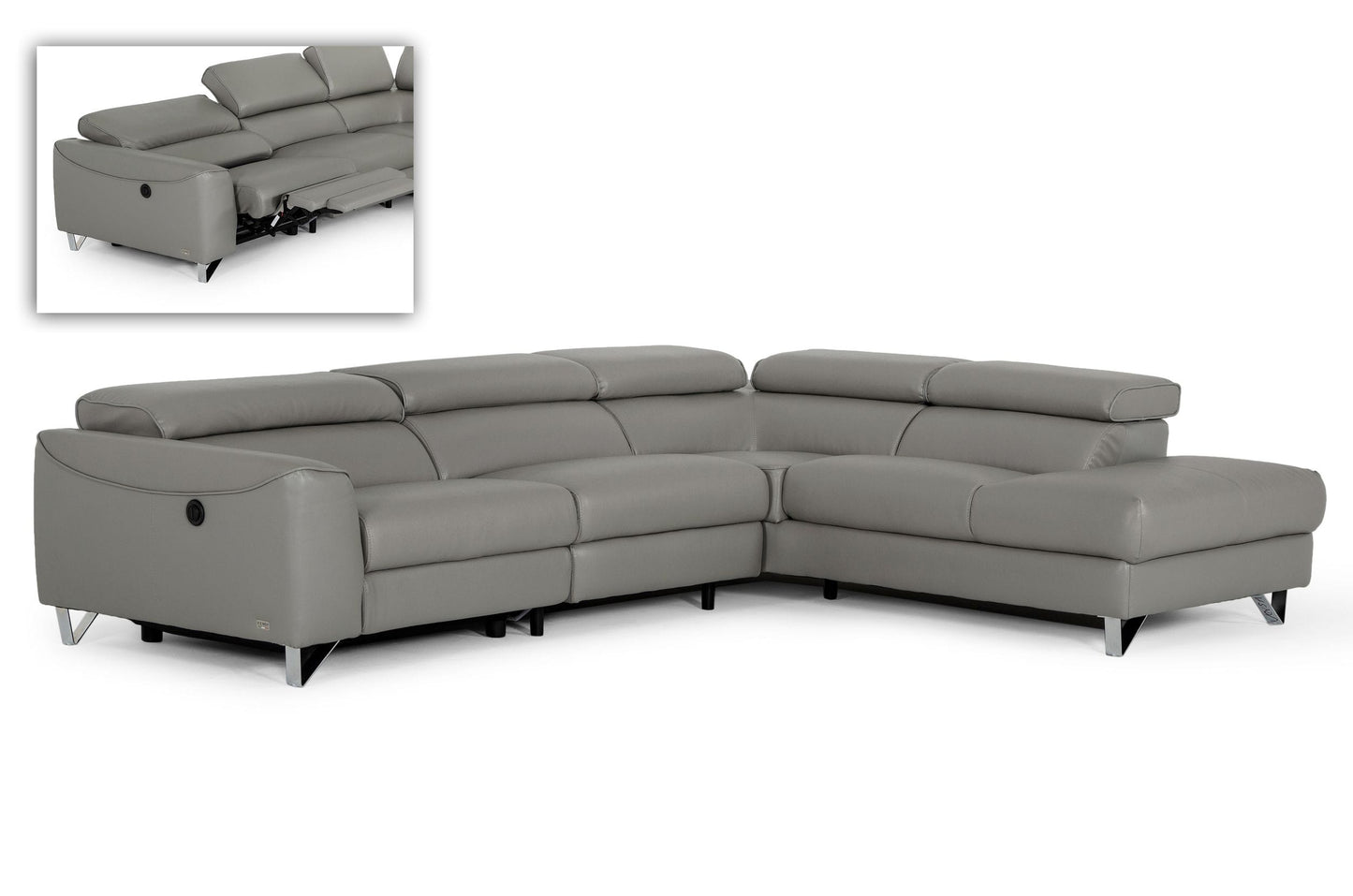 Divani Casa Versa Modern Grey Teco-Leather Right Facing Sectional Sofa with Recliner
