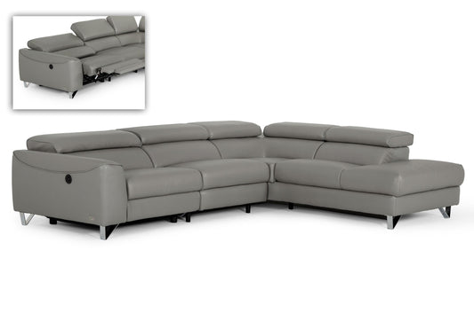 Divani Casa Versa Modern Grey Teco-Leather Right Facing Sectional Sofa with Recliner
