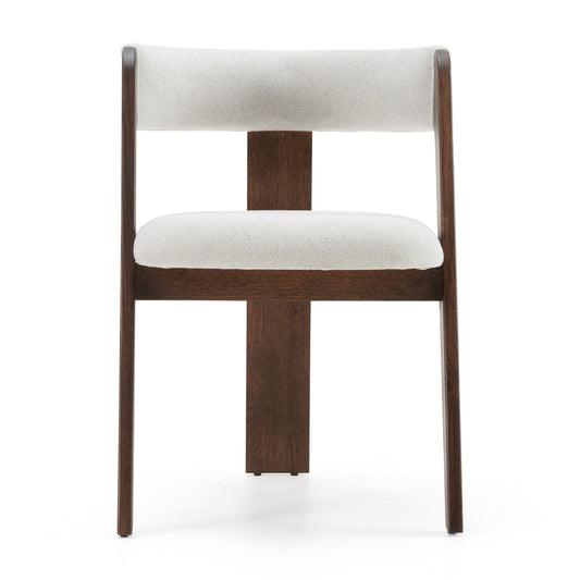 Modrest Washington Modern Off-White Fabric Brown Oak Dining Chair