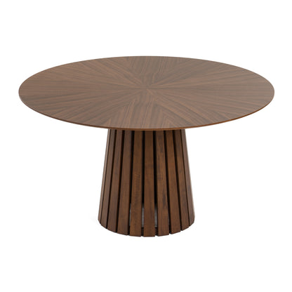 Modrest Weiss Mid-Century Modern Walnut Round Dining Table 6 Chair Set