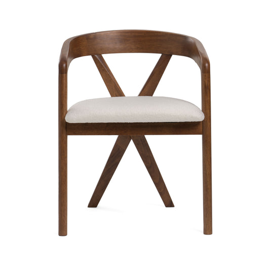 Modrest Weiss Mid-Century Modern White Fabric Walnut Dining Chair