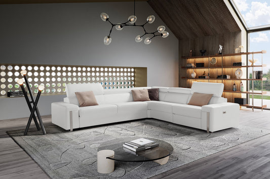 Lamod Italia Bogart Italian Modern White Leather Sectional Sofa Bed with Recliner