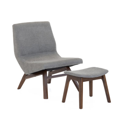 Modrest Whitney Modern Grey and Walnut Accent Chair and Ottoman