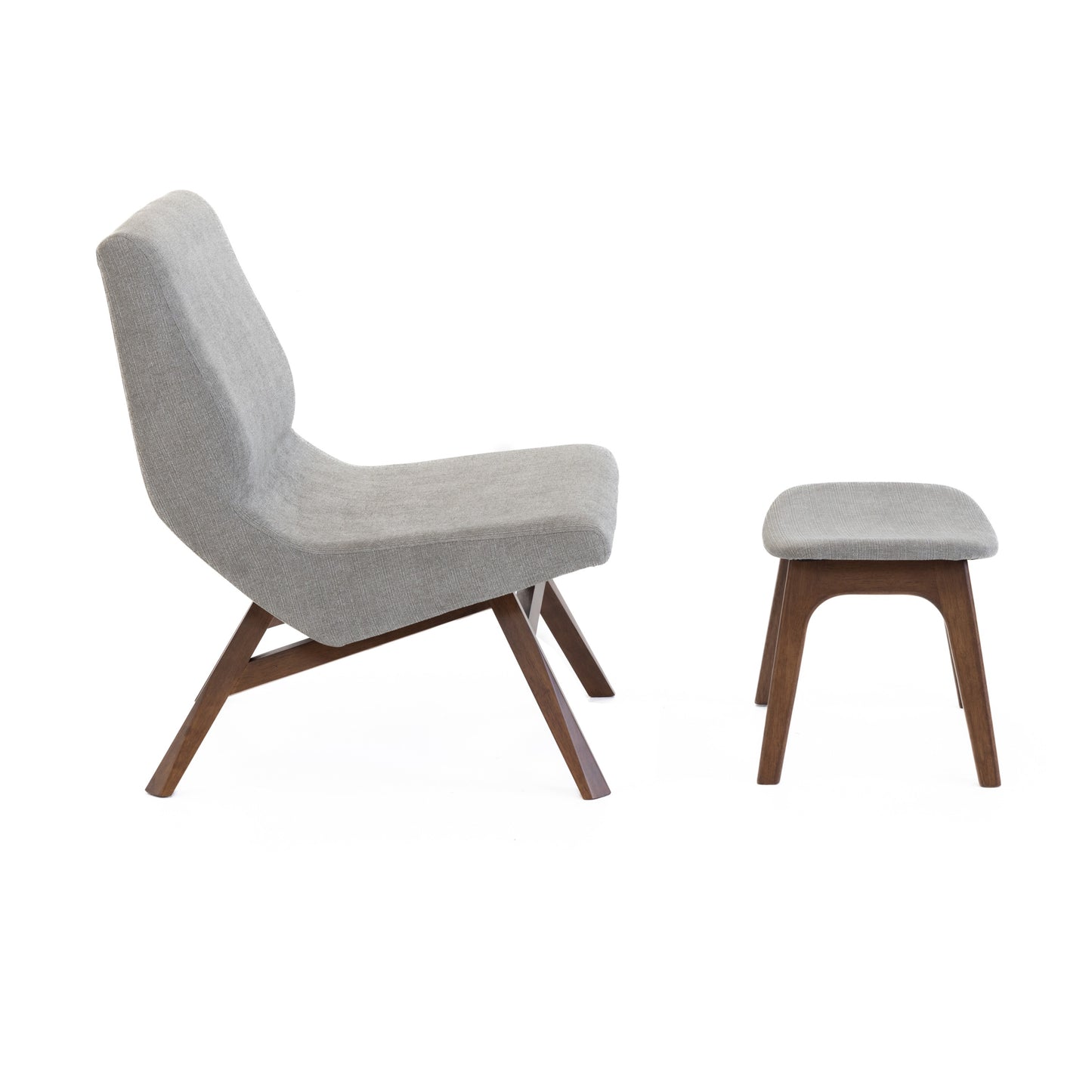 Modrest Whitney Modern Grey and Walnut Accent Chair and Ottoman