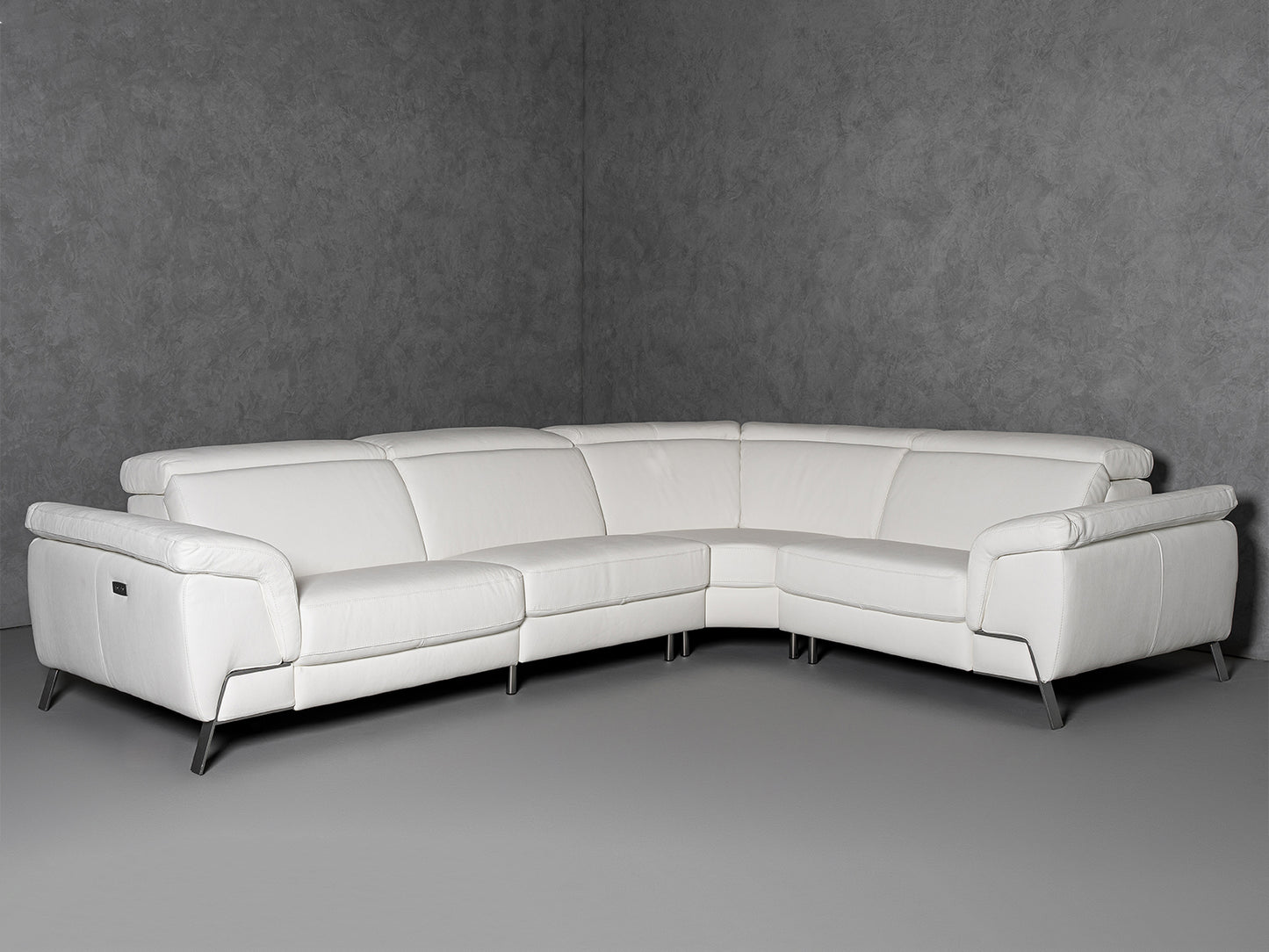 Lamod Italia Mini Wonder Italian Modern White Leather Sectional Sofa with Recliners