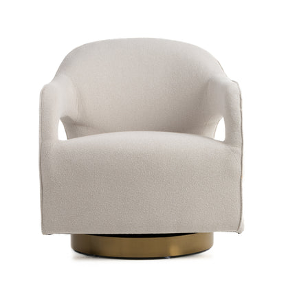 Modrest Worley Modern Beige Fabric Gold Swivel Accent Chair