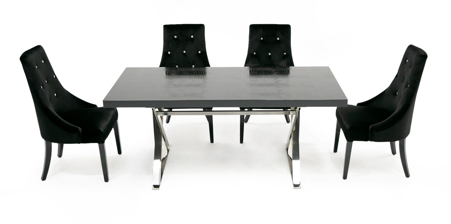 Xavier Modern Black Crocodile Stainless Steel Dining Table